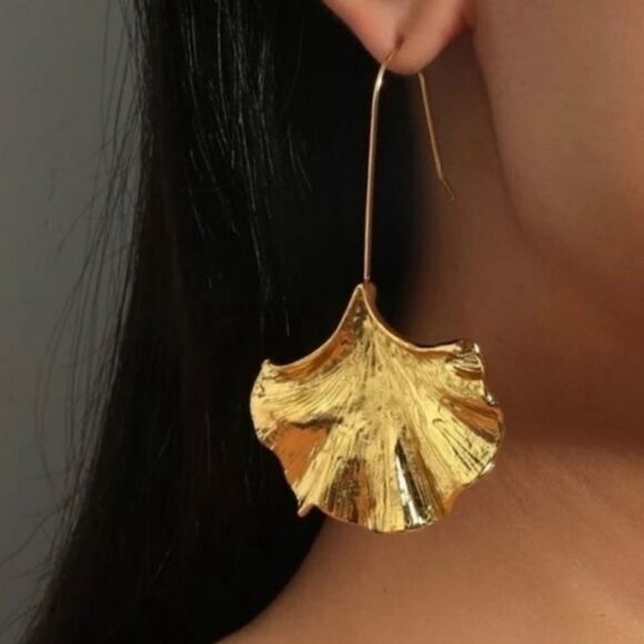 Boho Gingko Leaf Drop Earrings - Picture 1 of 6